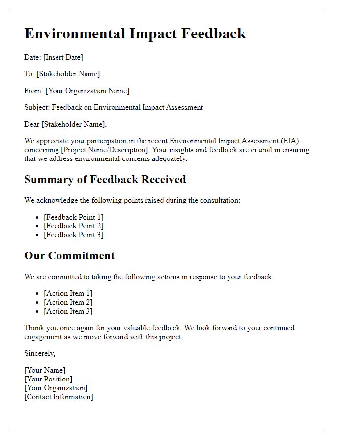 Letter template of Environmental Impact Feedback for Key Stakeholders