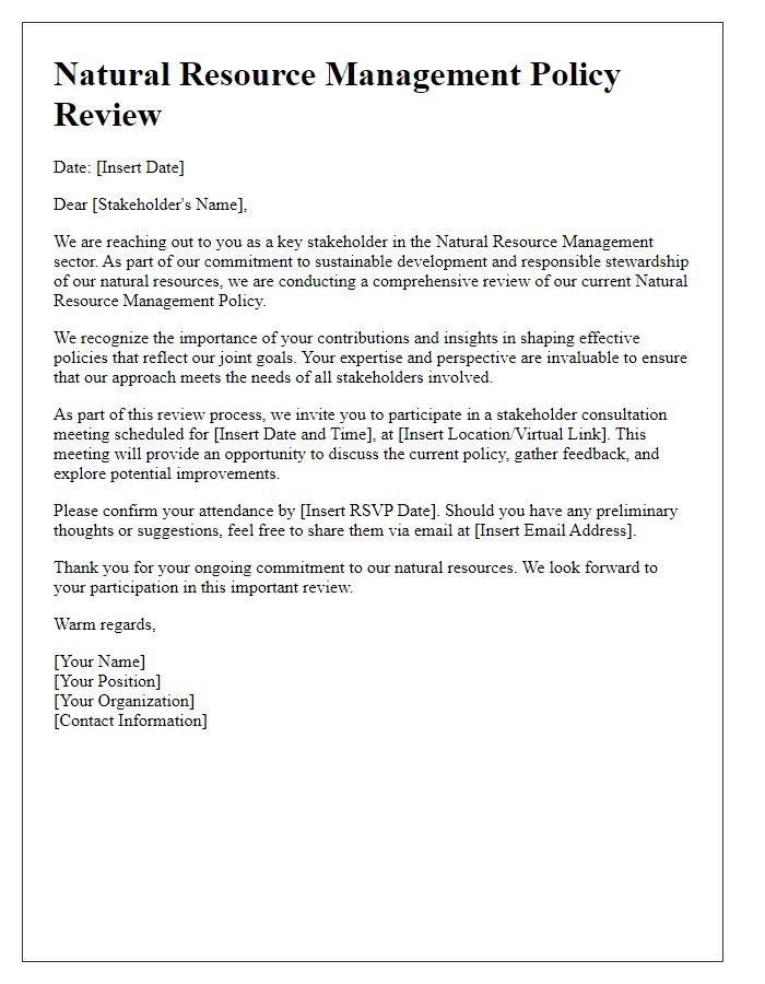 Letter template of Natural Resource Management Policy Review for Stakeholders