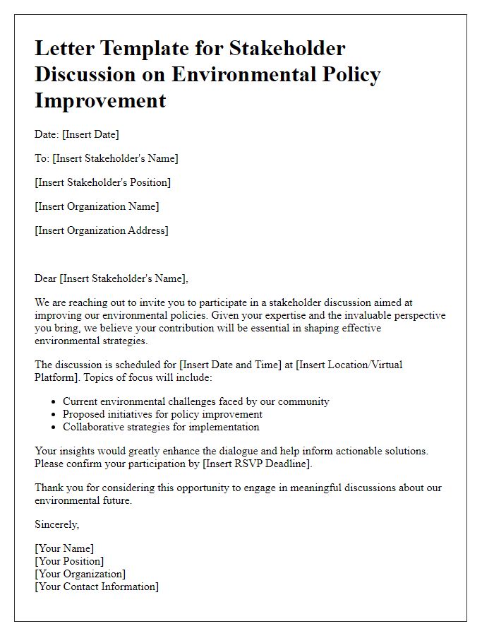 Letter template of stakeholder discussion on environmental policy improvement