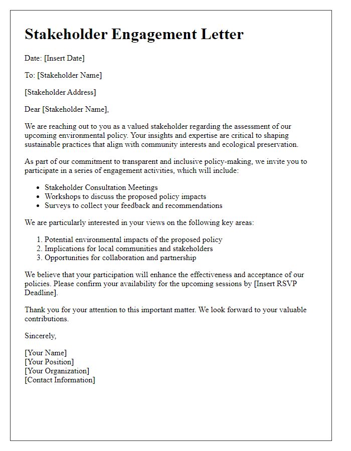 Letter template of stakeholder engagement for environmental policy assessment