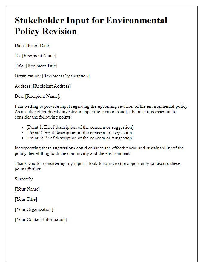 Letter template of stakeholder input for environmental policy revision