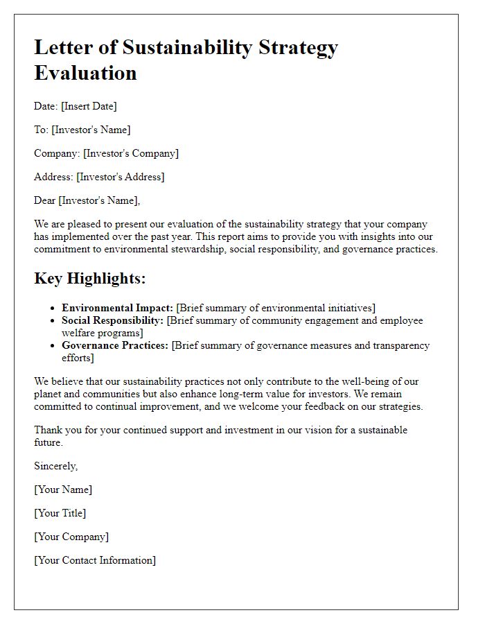 Letter template of Sustainability Strategy Evaluation for Investors