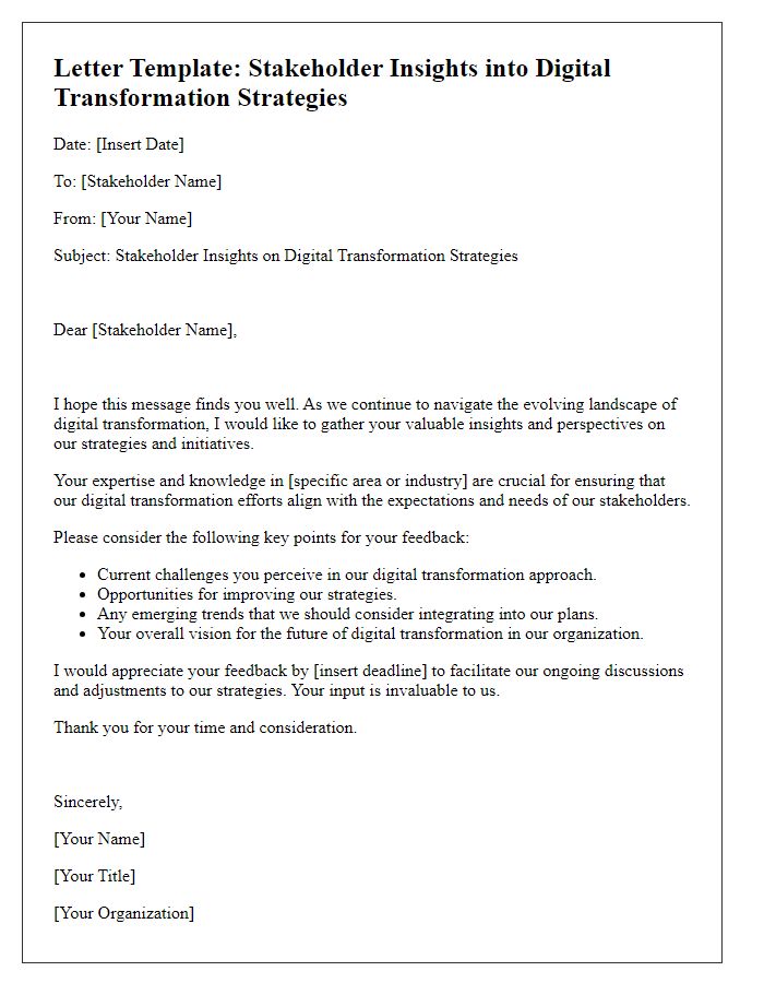 Letter template of stakeholder insights into digital transformation strategies