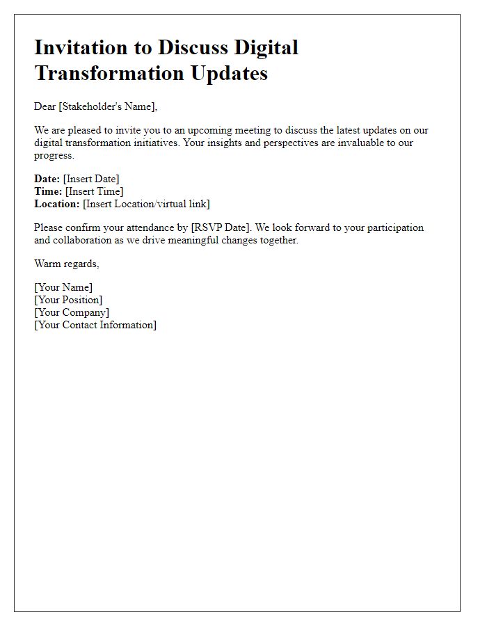 Letter template of stakeholder invitation to discuss digital transformation updates
