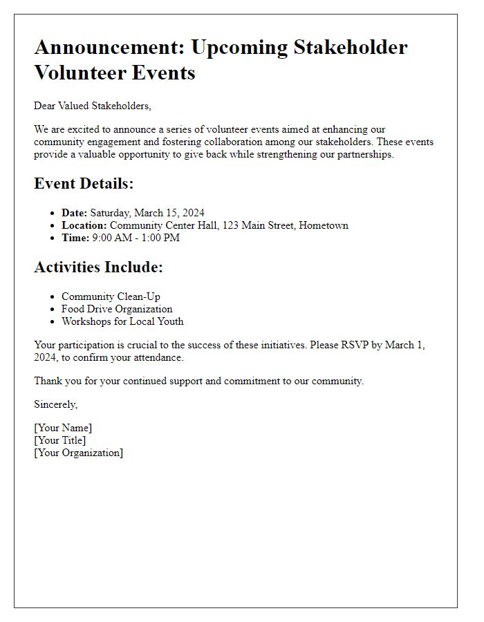 Letter template of Announcement for Stakeholder Volunteer Events