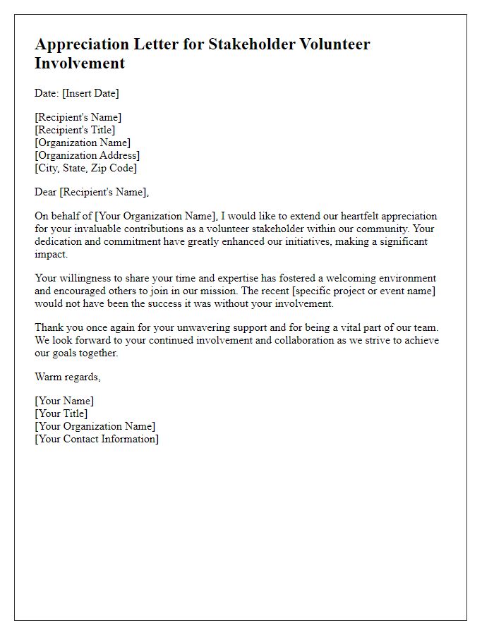 Letter template of Appreciation for Stakeholder Volunteer Involvement