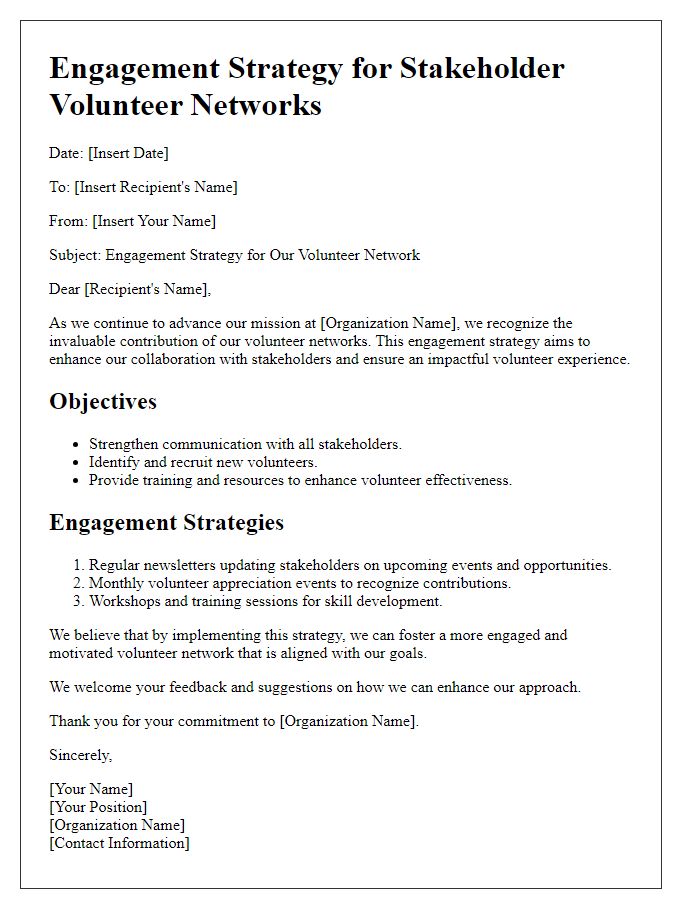 Letter template of Engagement Strategy for Stakeholder Volunteer Networks