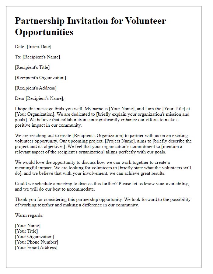 Letter template of Partnership Invitation for Volunteer Opportunities