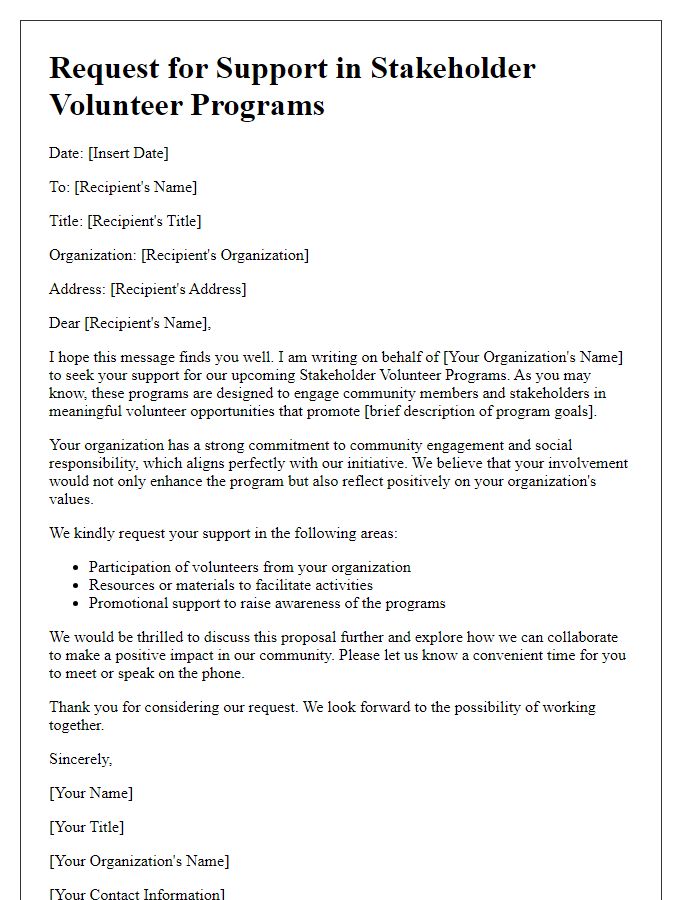 Letter template of Request for Support in Stakeholder Volunteer Programs