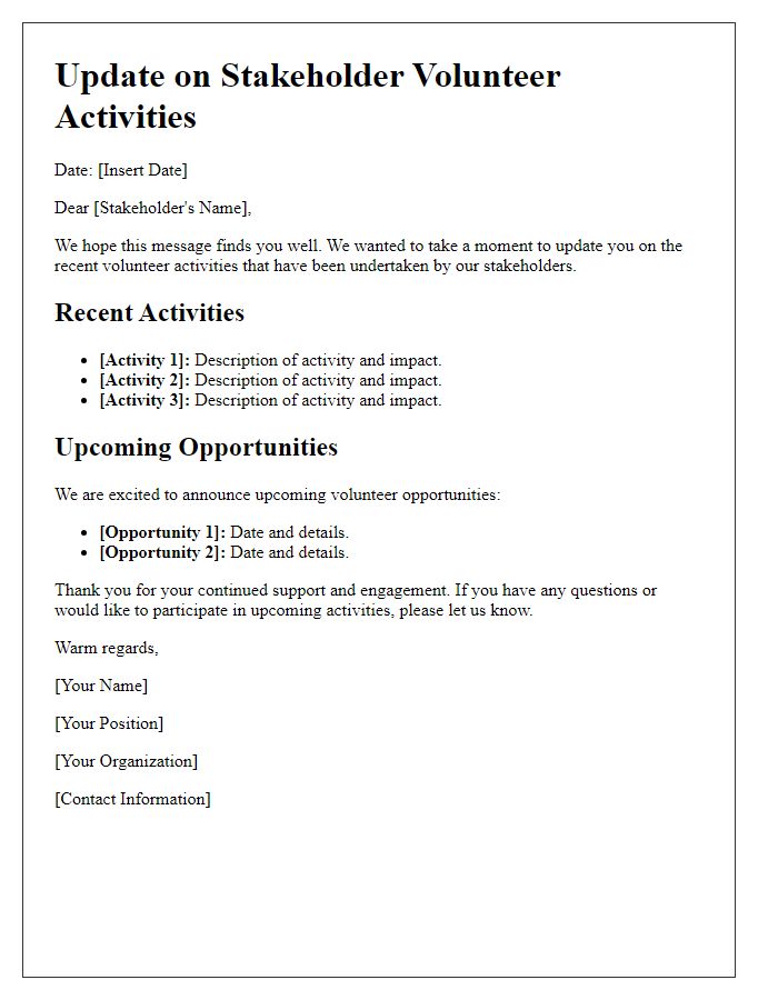 Letter template of Update on Stakeholder Volunteer Activities