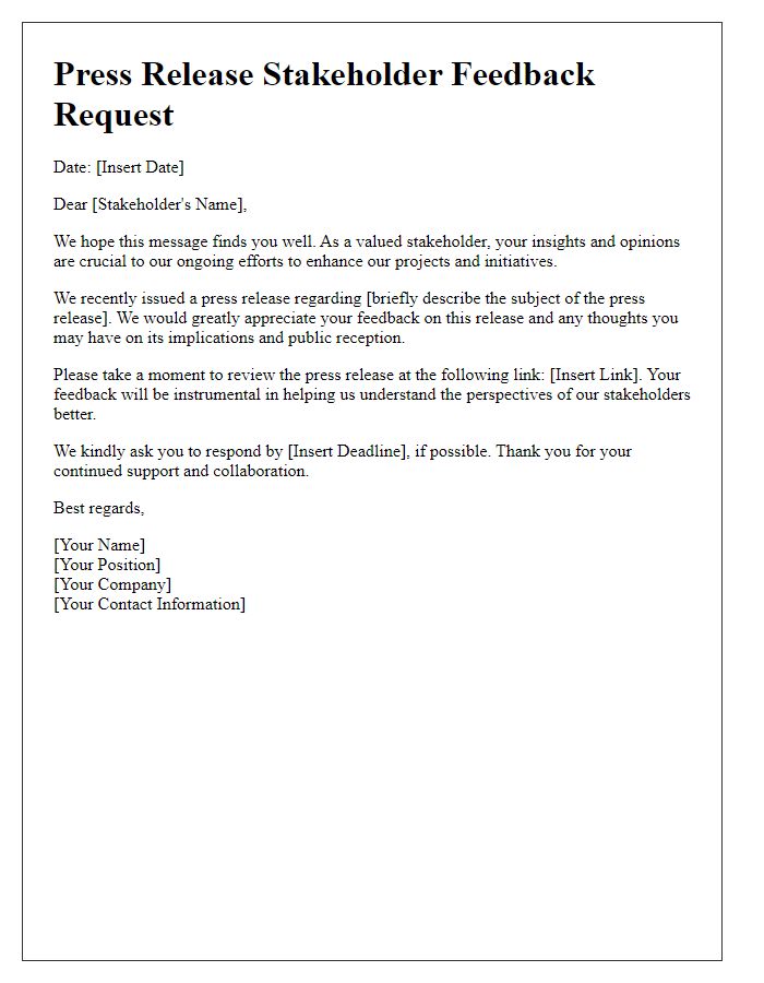 Letter template of press release stakeholder feedback request