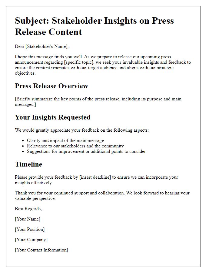 Letter template of stakeholder insights on press release content