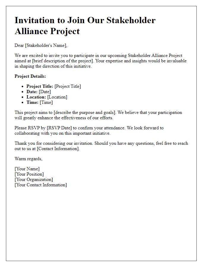 Letter template of stakeholder alliance project invitation