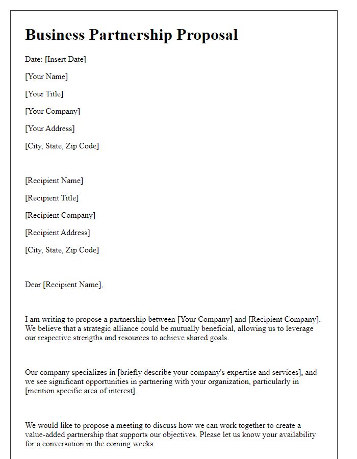 Letter template of stakeholder business partnership proposal