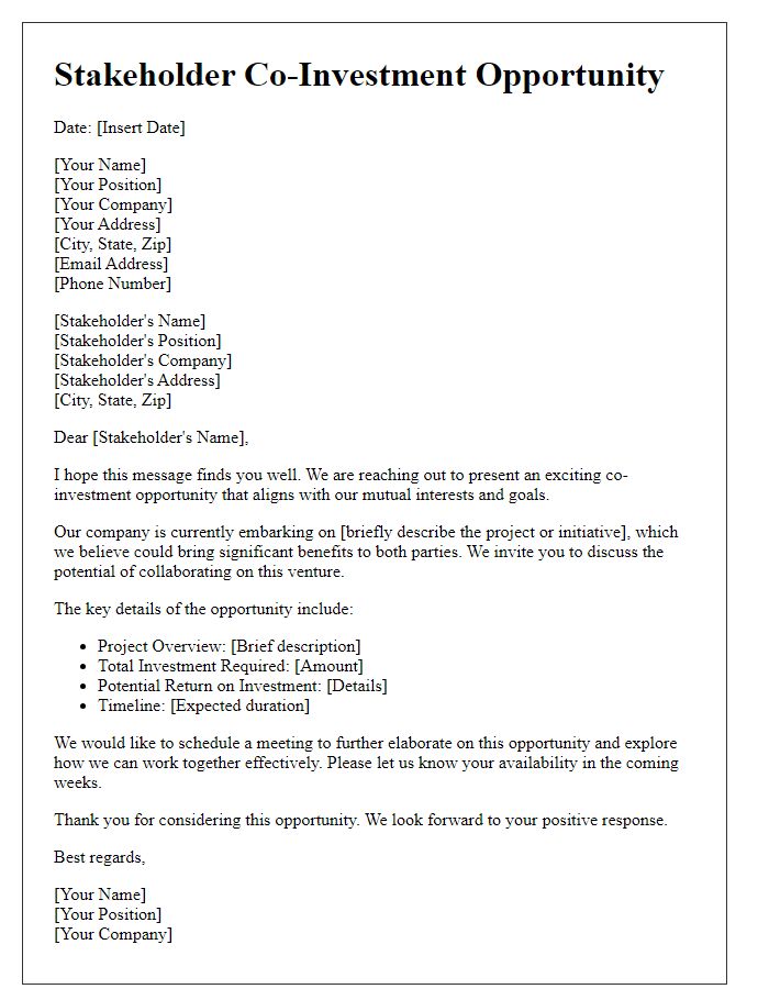 Letter template of stakeholder co-investment opportunity