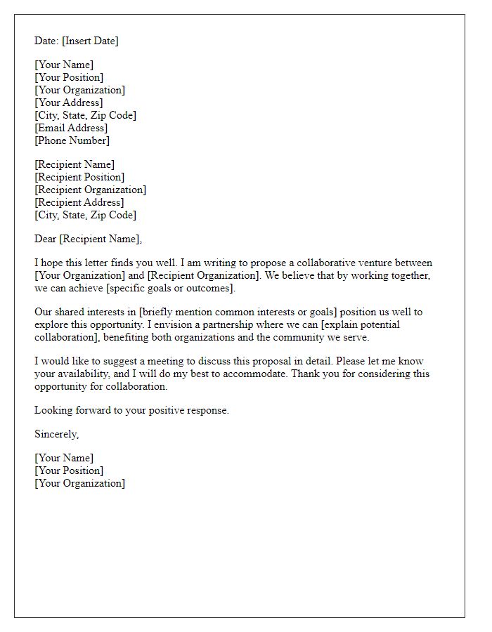 Letter template of stakeholder collaborative venture suggestion