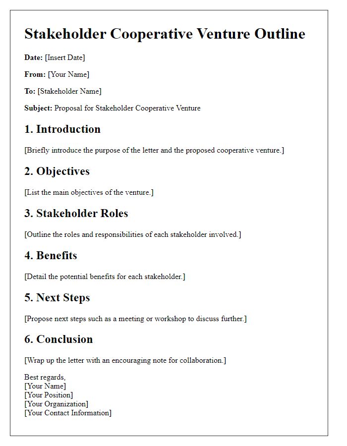 Letter template of stakeholder cooperative venture outline