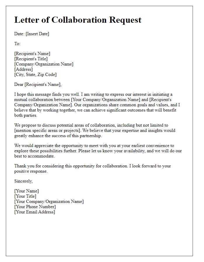 Letter template of stakeholder mutual collaboration request