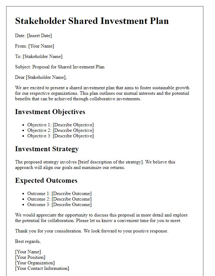 Letter template of stakeholder shared investment plan