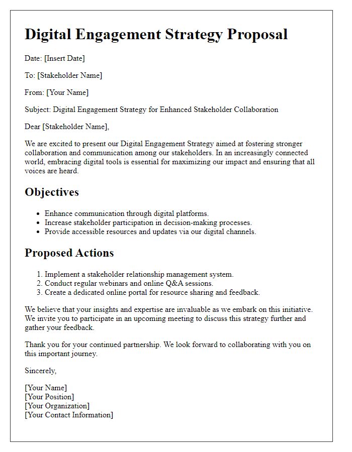 Letter template of digital engagement strategy for stakeholders