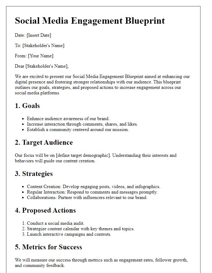 Letter template of social media engagement blueprint for stakeholders