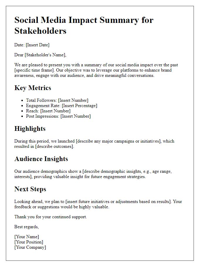 Letter template of social media impact summary for stakeholders