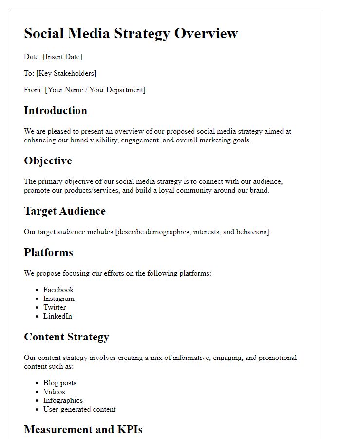 Letter template of social media strategy overview for key stakeholders