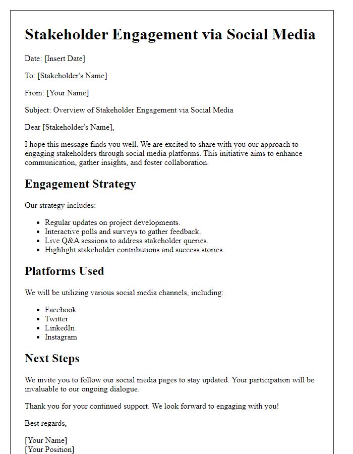 Letter template of stakeholder engagement via social media overview