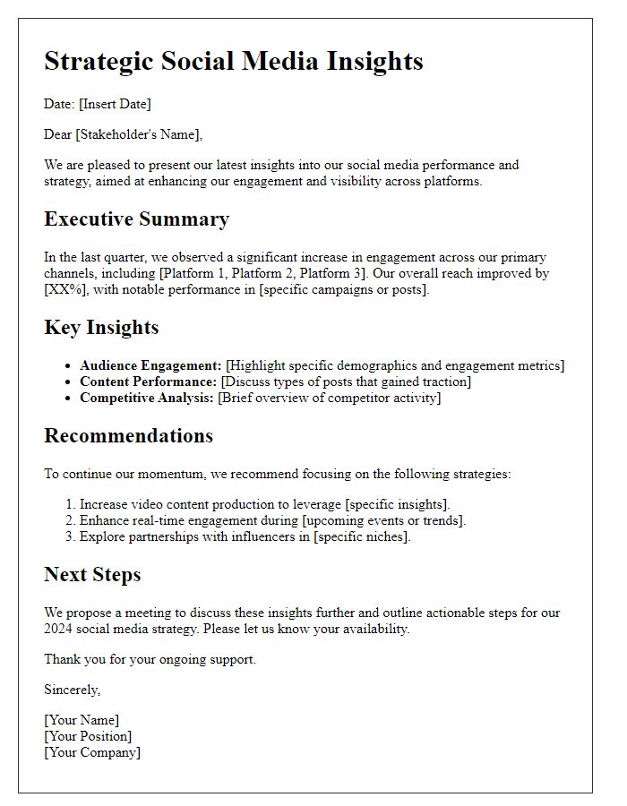 Letter template of strategic social media insights for stakeholders