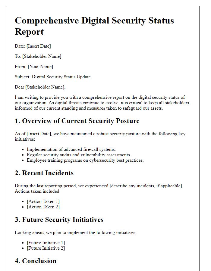 Letter template of comprehensive digital security status report for stakeholders