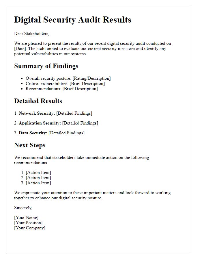 Letter template of digital security audit results for stakeholders