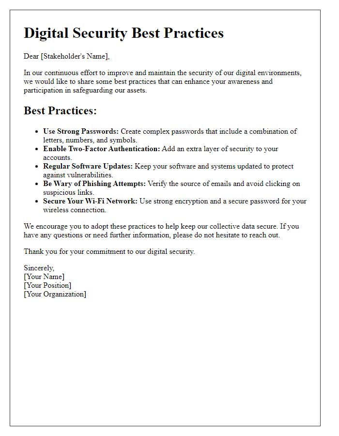 Letter template of digital security best practices for stakeholder awareness