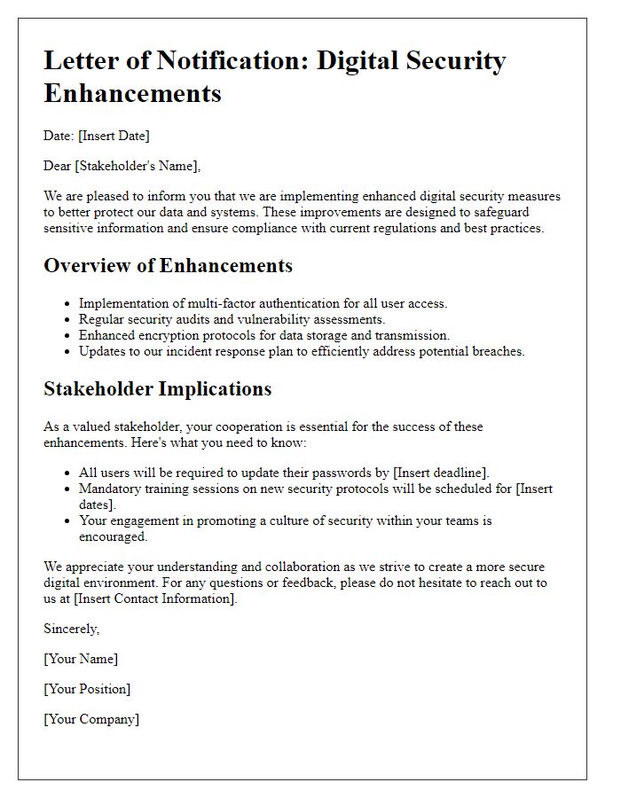 Letter template of digital security enhancements and stakeholder implications