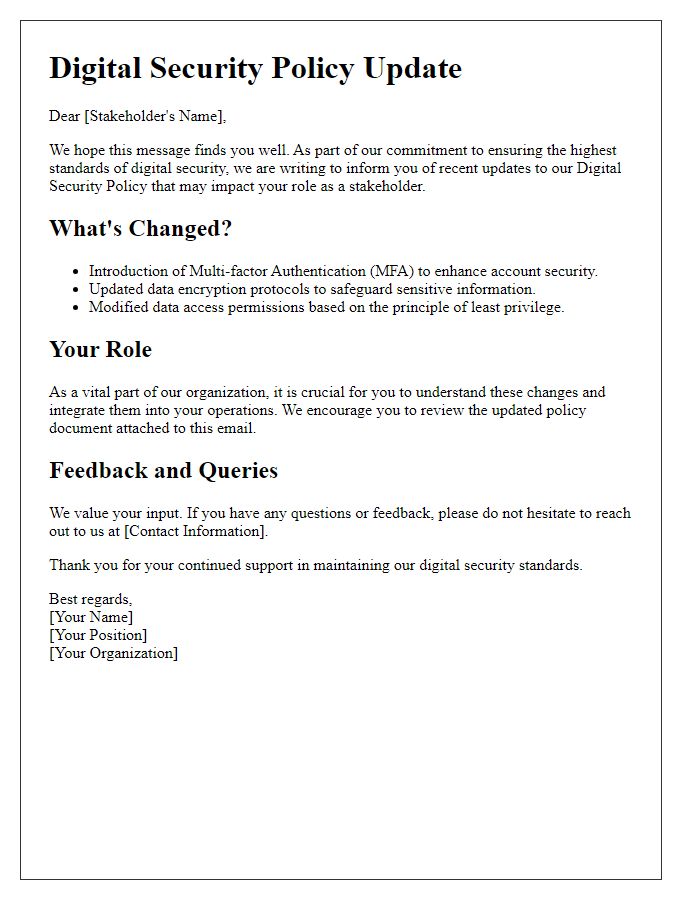 Letter template of digital security policy updates for stakeholder engagement