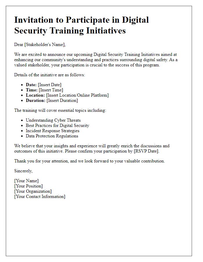 Letter template of digital security training initiatives for stakeholder participation