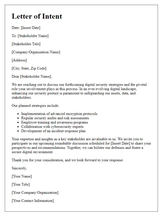 Letter template of future digital security strategies and stakeholder involvement