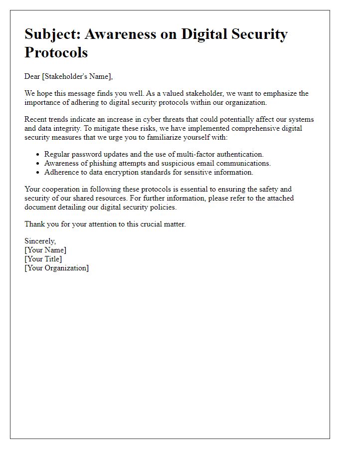 Letter template of stakeholder awareness on digital security protocols