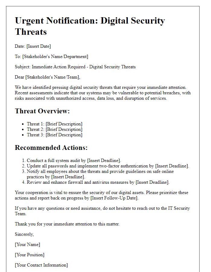 Letter template of urgent digital security threats and stakeholder actions