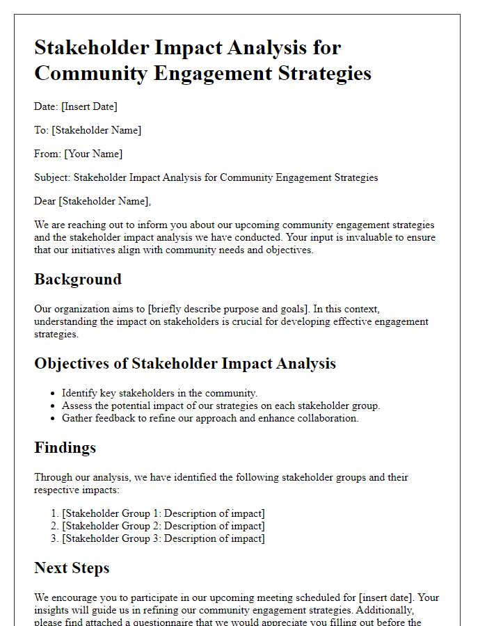 Letter template of stakeholder impact analysis for community engagement strategies