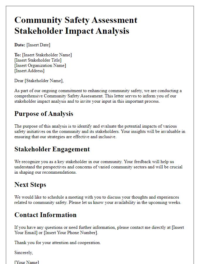 Letter template of stakeholder impact analysis for community safety assessments