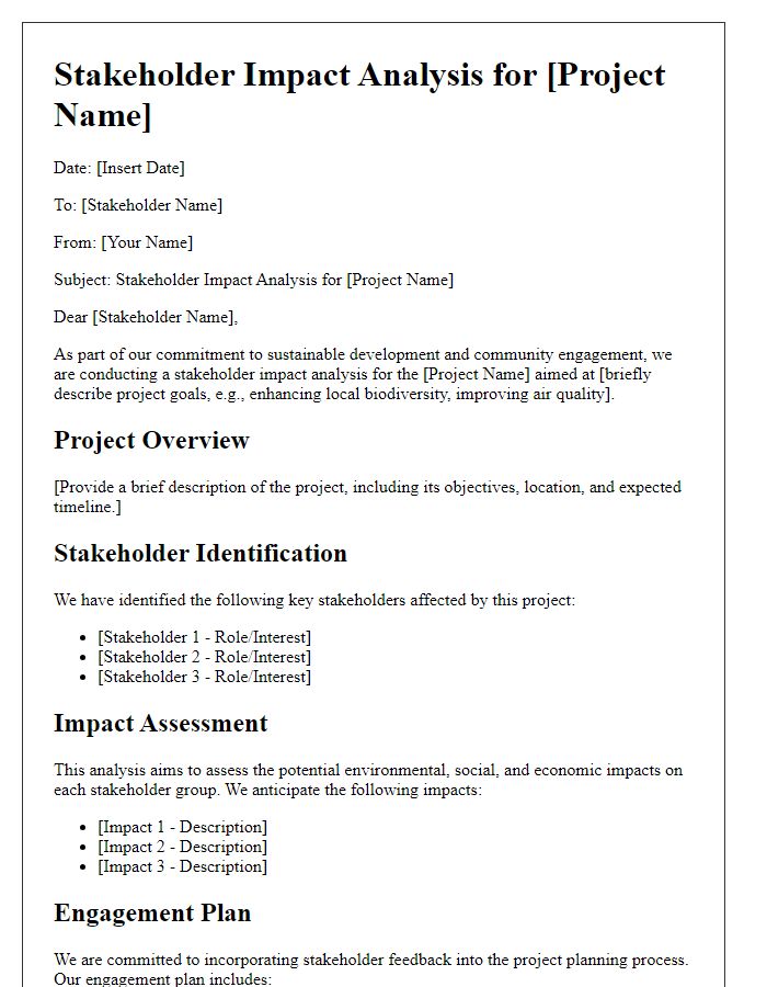 Letter template of stakeholder impact analysis for local environmental projects