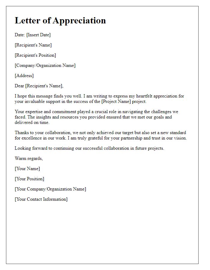 Letter template of appreciation for stakeholder support in project success