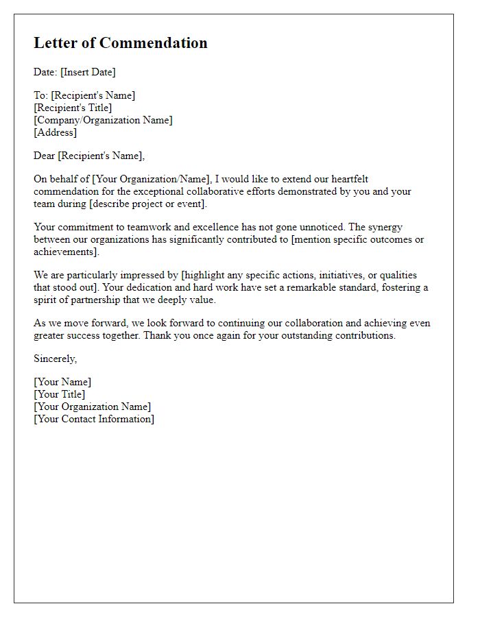 Letter template of commendation for stakeholders collaborative efforts