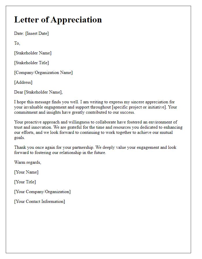 Letter template of deep appreciation for stakeholder engagement