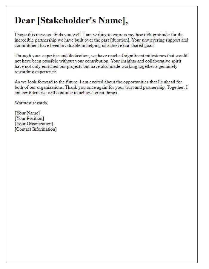 Letter template of heartfelt gratitude for stakeholder partnership