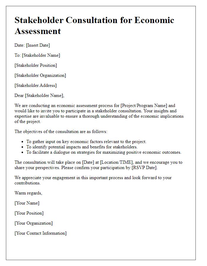 Letter template of stakeholder consultation for economic assessment process.