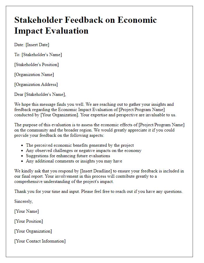 Letter template of stakeholder feedback for economic impact evaluation.