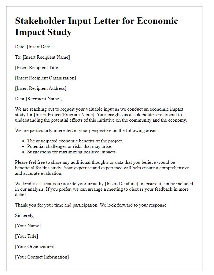 Letter template of stakeholder input for economic impact study.