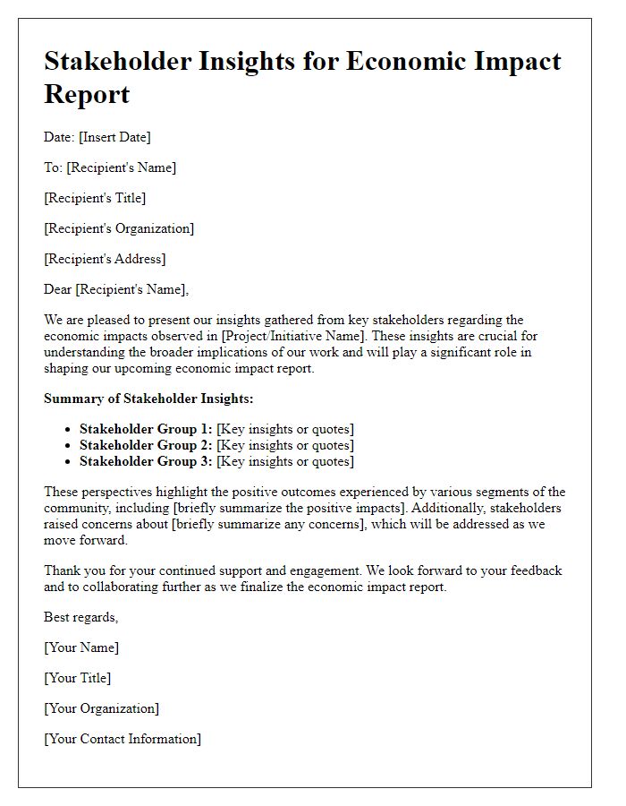 Letter template of stakeholder insights for economic impact report.