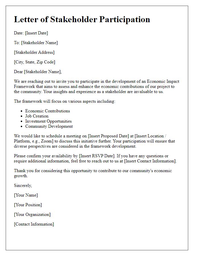 Letter template of stakeholder participation for economic impact framework.